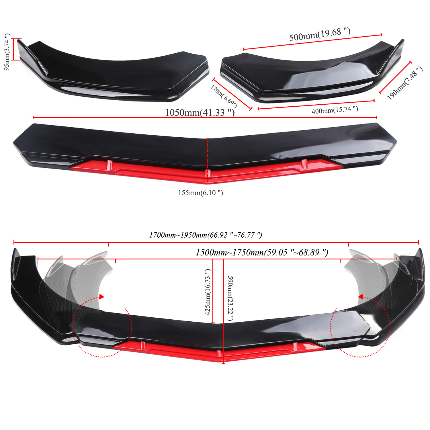 Glossy Black+Red For KIA K5 2021 2022 Front Bumper Lip Spoiler Splitter
