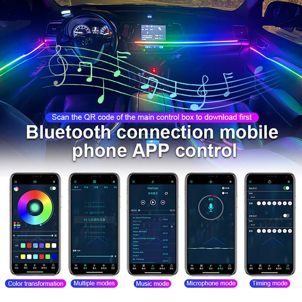 Neon Full Car Interior Ambient Lighting Kit RGB LED Bead Symphony Dream Music US