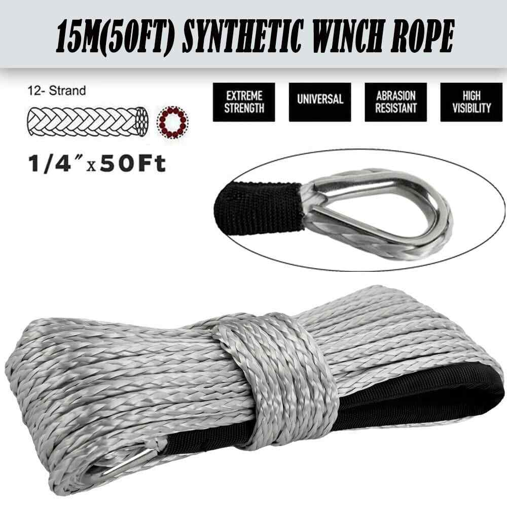 For 10000LB Synthetic Winch Rope Line Recovery Cable ATV with Sheath 1/4″x50′ FT