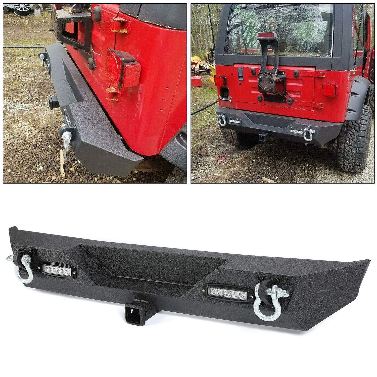 Rear Bumper W/Led Light D-Rings 2″ receiver Fit 87-06 Jeep Wrangler YJ TJ