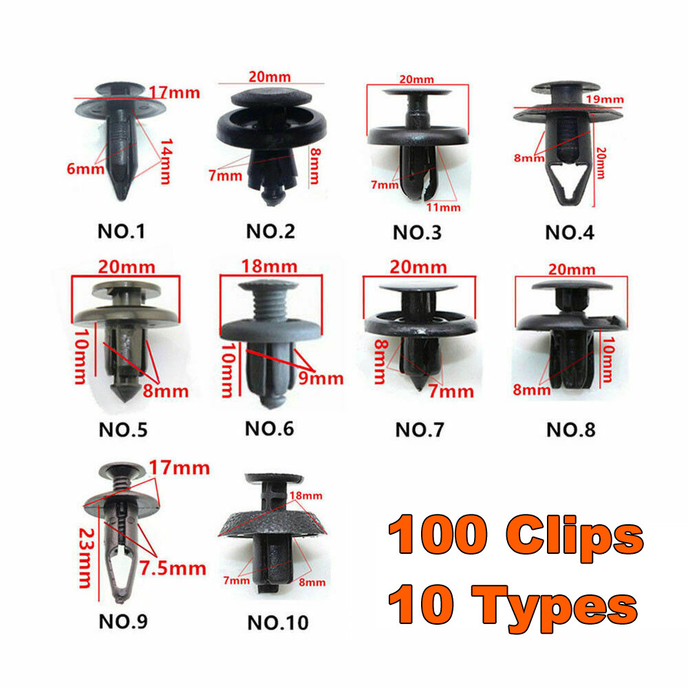 100 x Trunk Screw Rivets Set Car Bumper Fender For Auto Plastic Fastener Clips