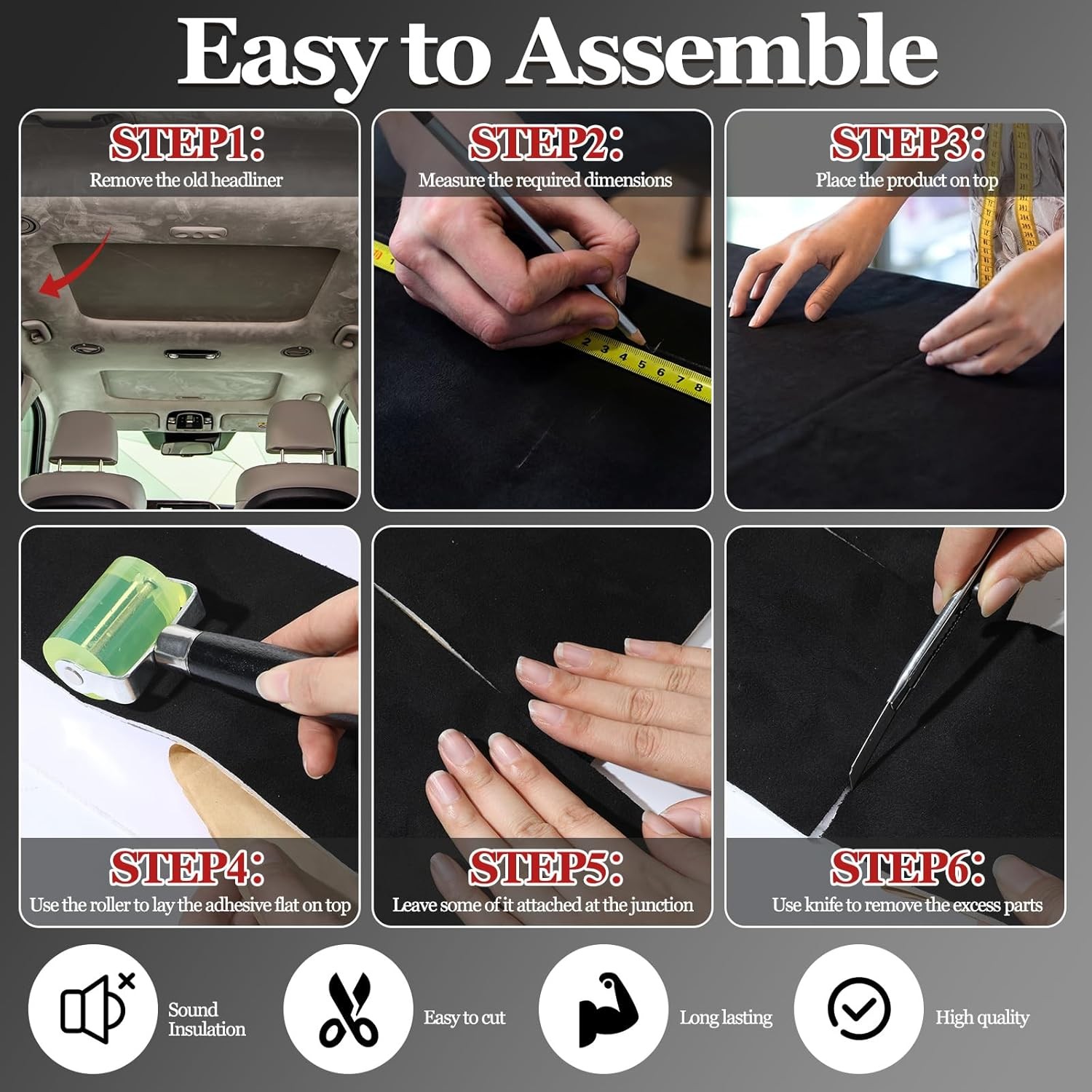 Premium 78″x59″ Self-Adhesive Suede Fabric Black for Car SUV Replace Repair