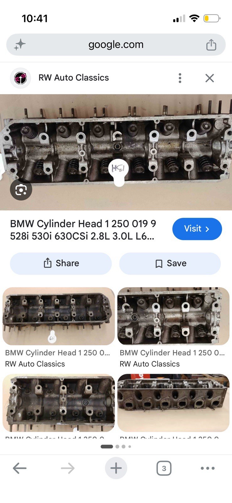1973 – 1990 BMW Engine CYLINDER HEAD 525i 530i 630CSi 2.8L 3.0L L6 # 1 250 019 9