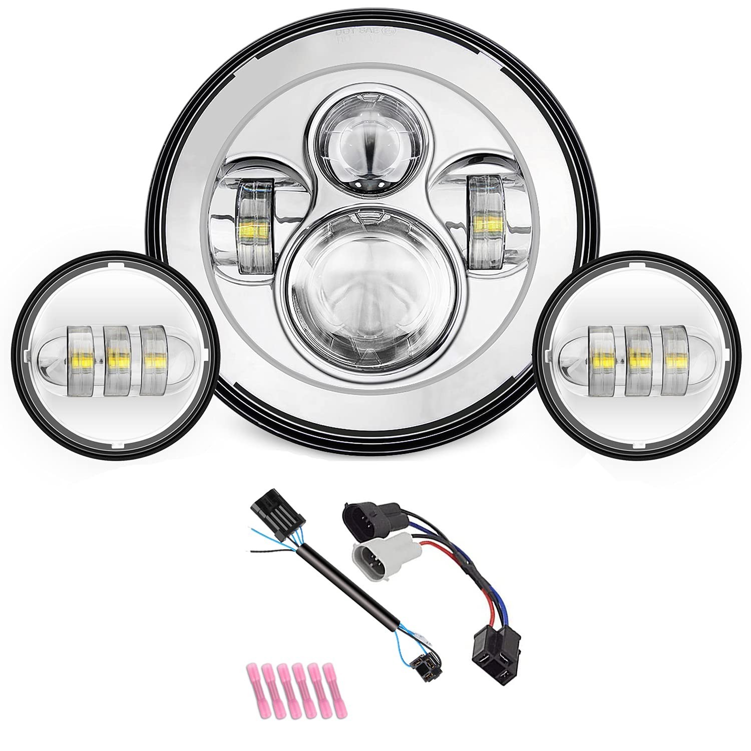 SUNPIE 7″ Motorcycle LED Headlight+ 4.5″ Passing Lamps Combo for Harley-Davidson