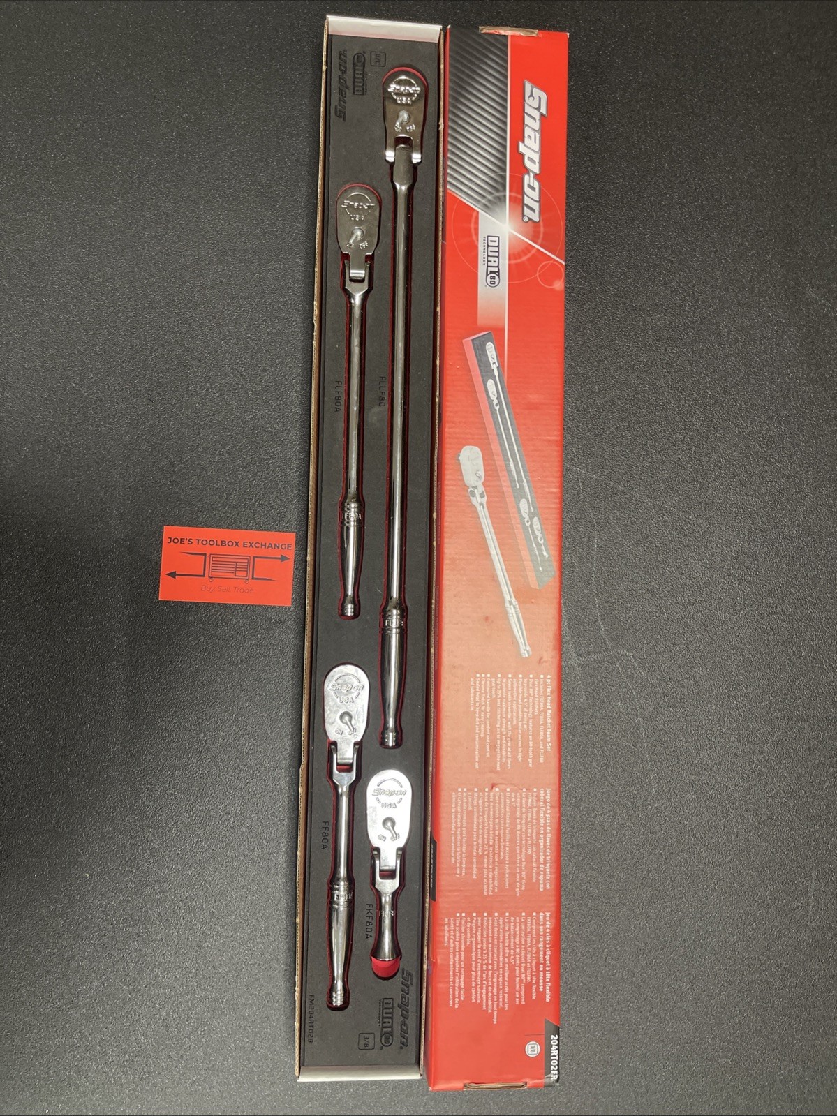 Snap-on 204RT02FR 4pc Flex Head Ratchet Red Foam Set Chrome 3/8” Drive