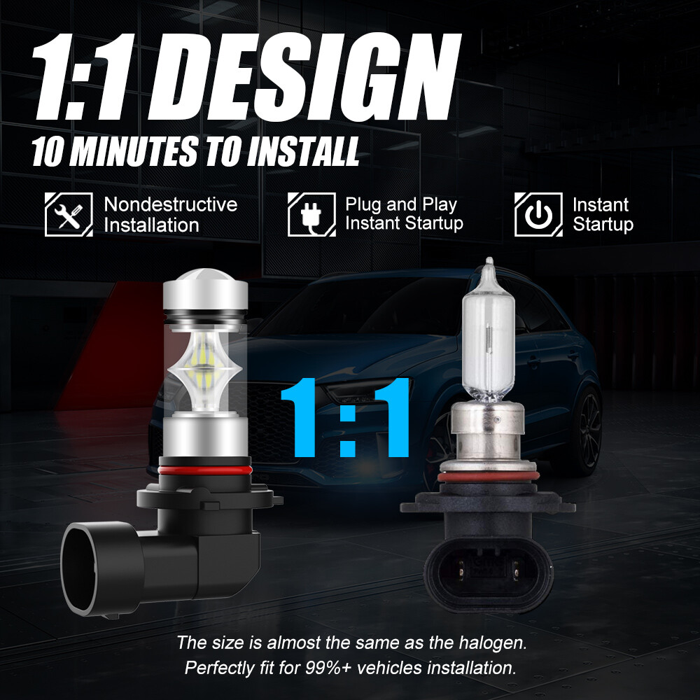 AUXBEAM 9005 9145 HB3 H10 9006 HB4 Car LED Fog Light Bulbs 900LM 6000K White 2x