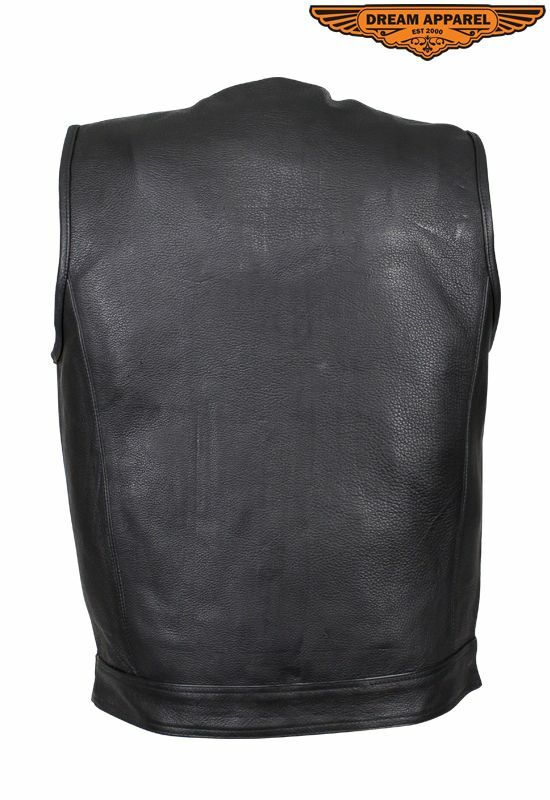 Men’s Motorcycle Leather Vest Zippered & Button-Snap Front Closure w/ Pockets