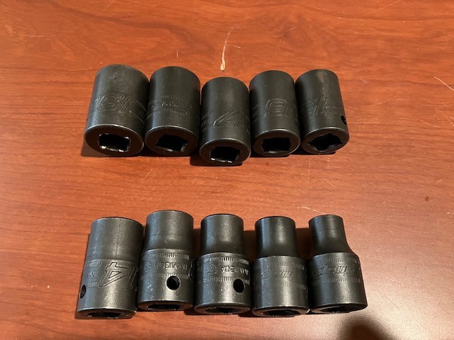 Snap On 1/2” Drive Shallow Impact Socket Set 6pt Metric 10mm-19mm IMM series.