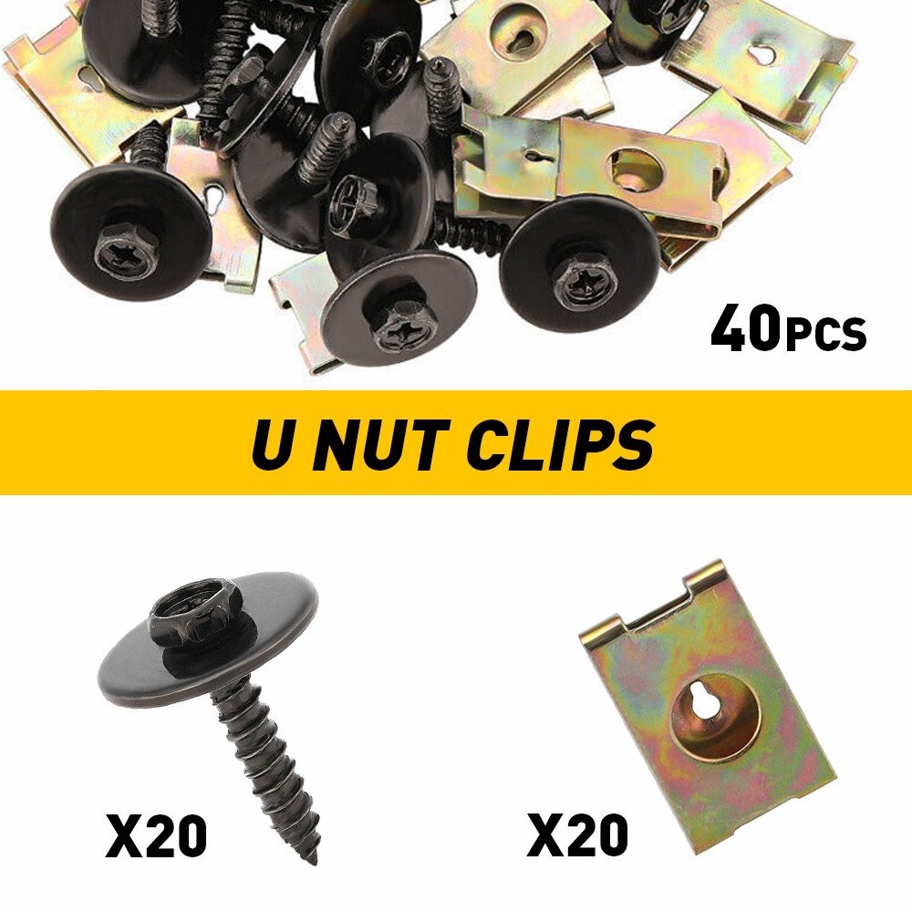 40X Metal Car Screw Fender Body Bumper Retainer U Nut Clips Gasket Fastener