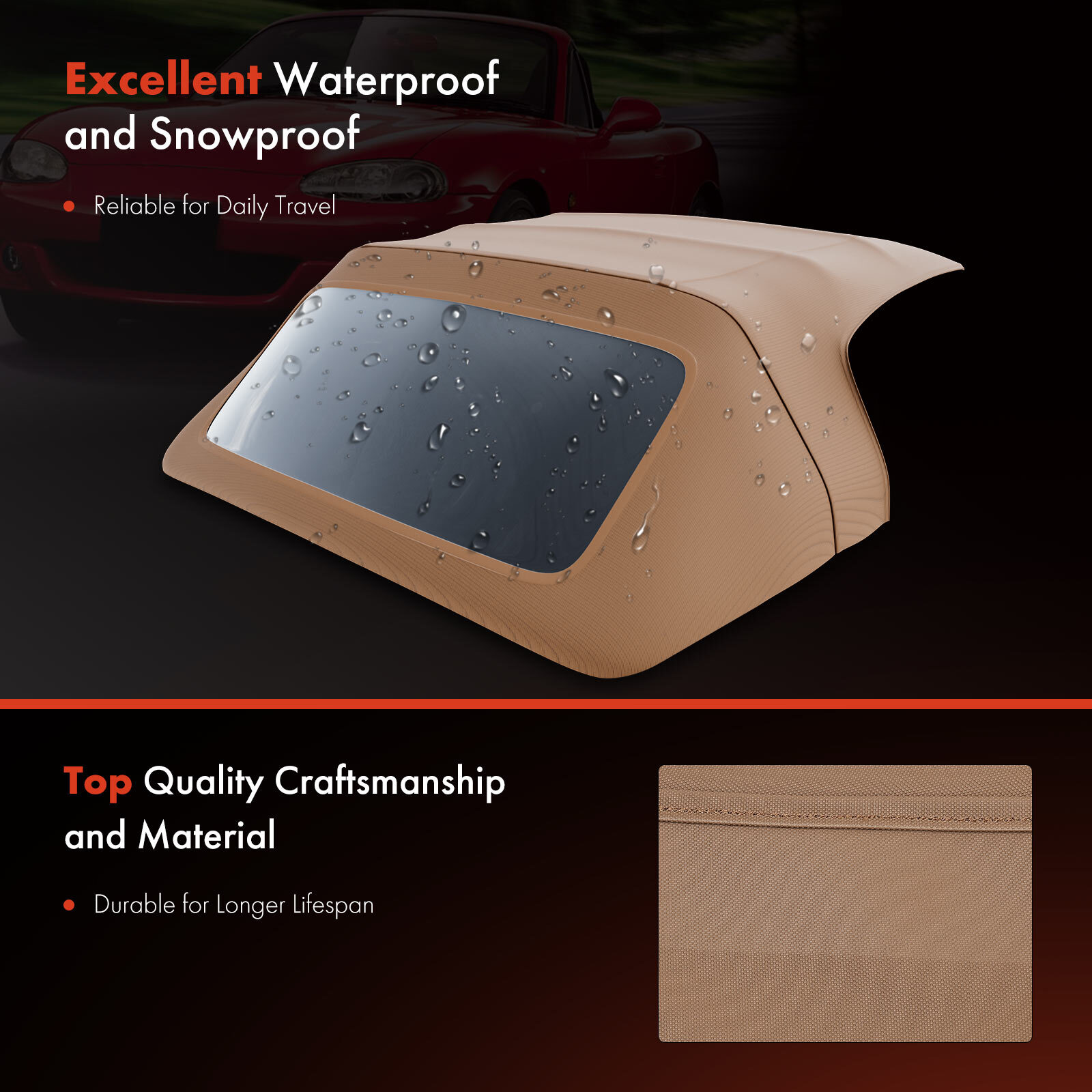 Tan Convertible Soft Top for 71-94 Alfa Romeo GT Veloce Spider w/ Plastic Window