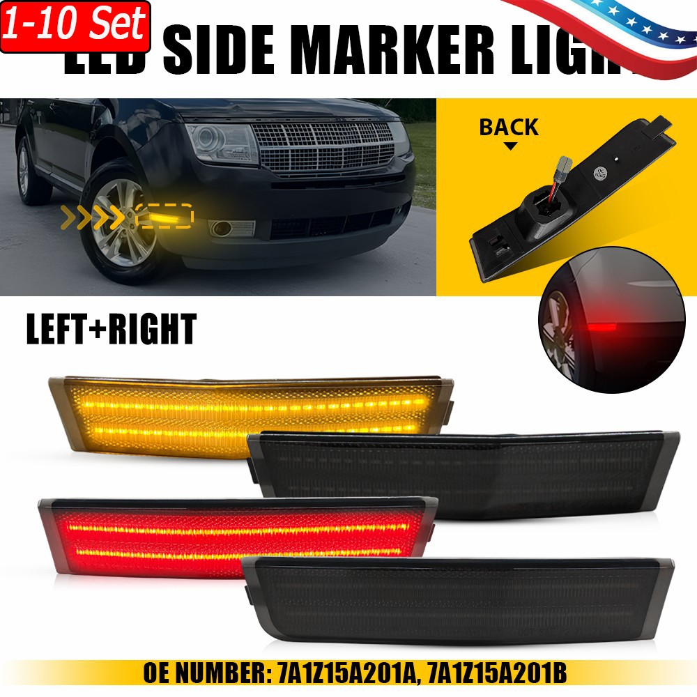 1-10xSmoke LED Bumper Side Marker Light Fit 2007 To 2010 Lincoln MKX 7A1Z15A201A