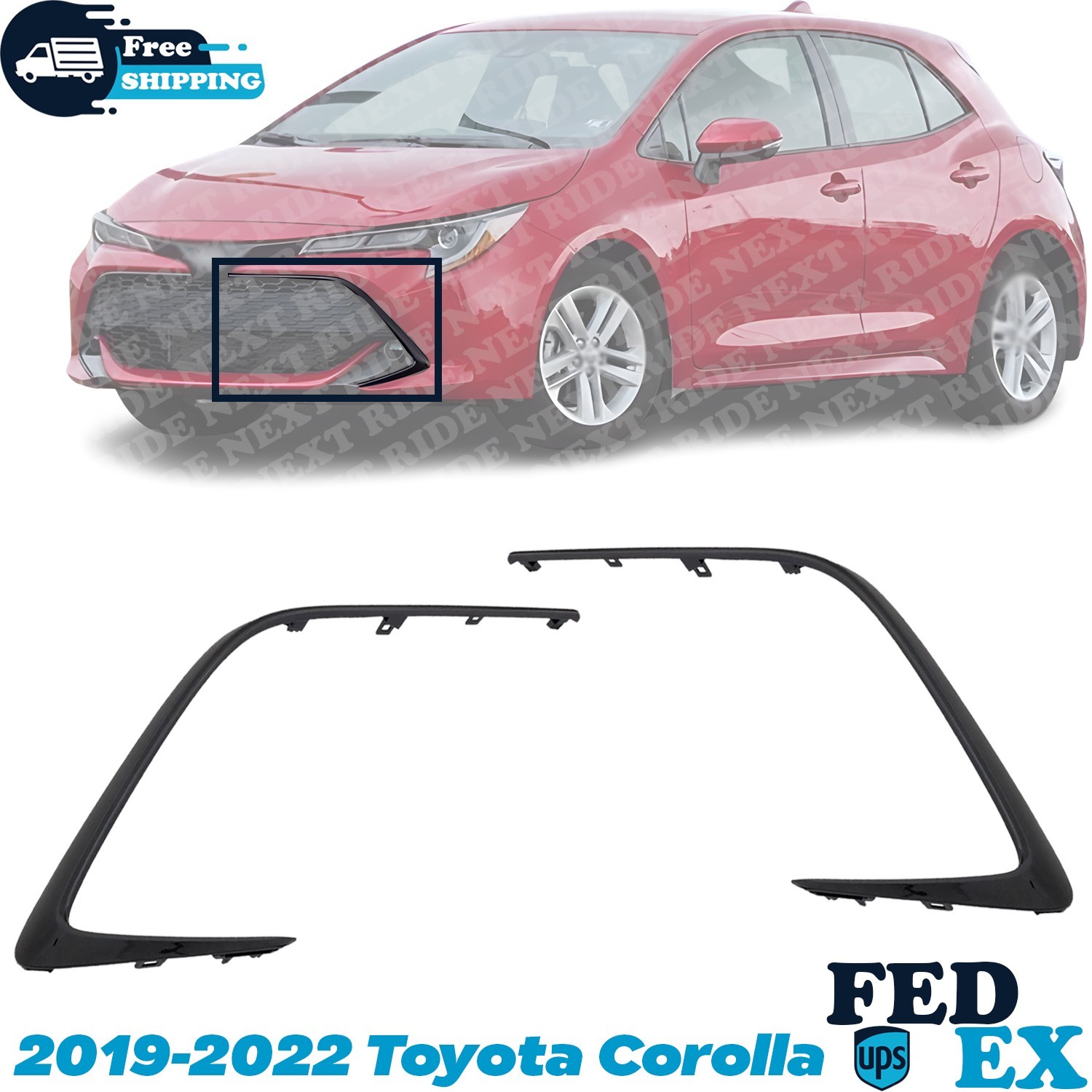 Front Bumper Grille Molding Left & Right Side For 2019-2022 Toyota Corolla