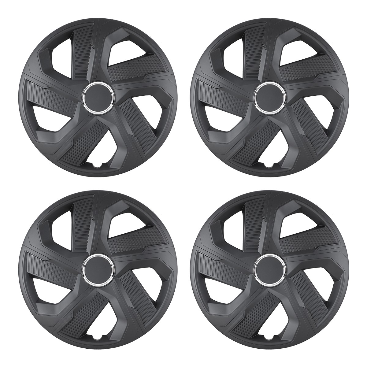 Universal 15″ Wheel Covers Hubcaps – Matte Black – Snap On with Retention Rings