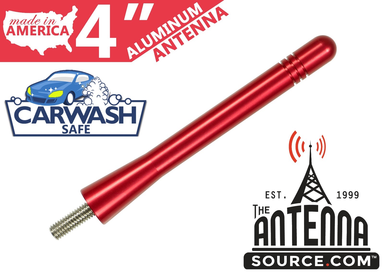**SHORT** 4″ ALUMINUM RED ANTENNA-FITS: 1997-2000 Plymouth Voyager