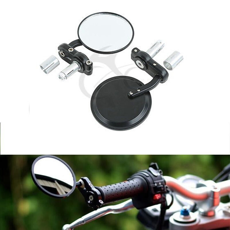 1 Pair 7/8″ 22mm Motorcycle Rear View Black Handle Bar End Side Rearview Mirrors