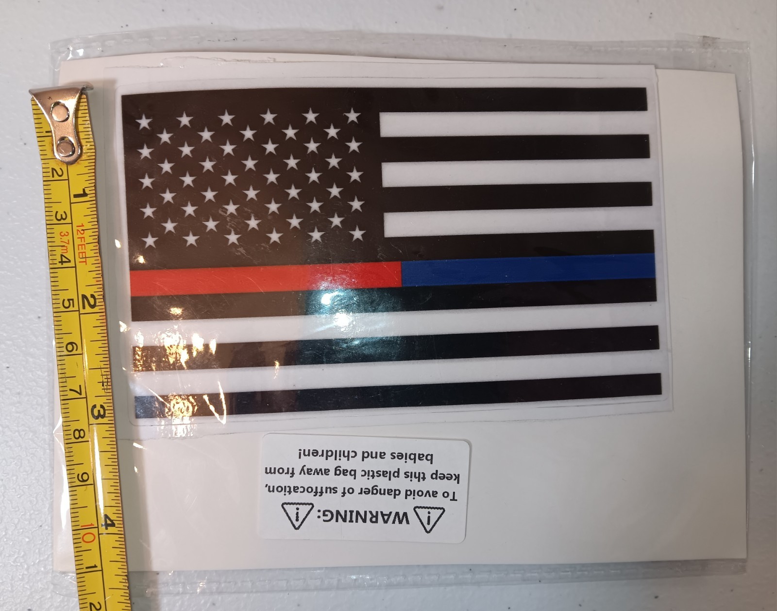 3×5″ Window Decal USA Flag Thin Red Blue Line Police Fire Fighter Clear Sticker