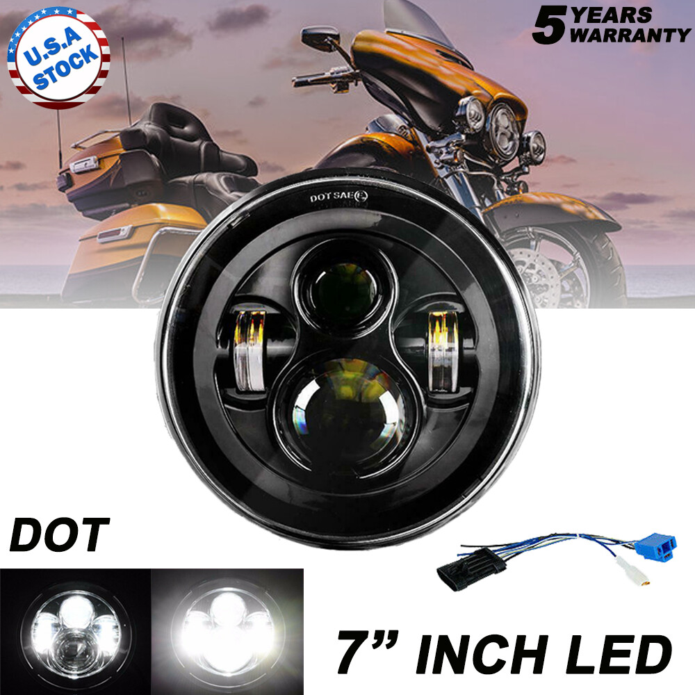 DOT 7″ inch Motorcycle Headlight Lamp Round LED Projector For Harley Cafe Racer