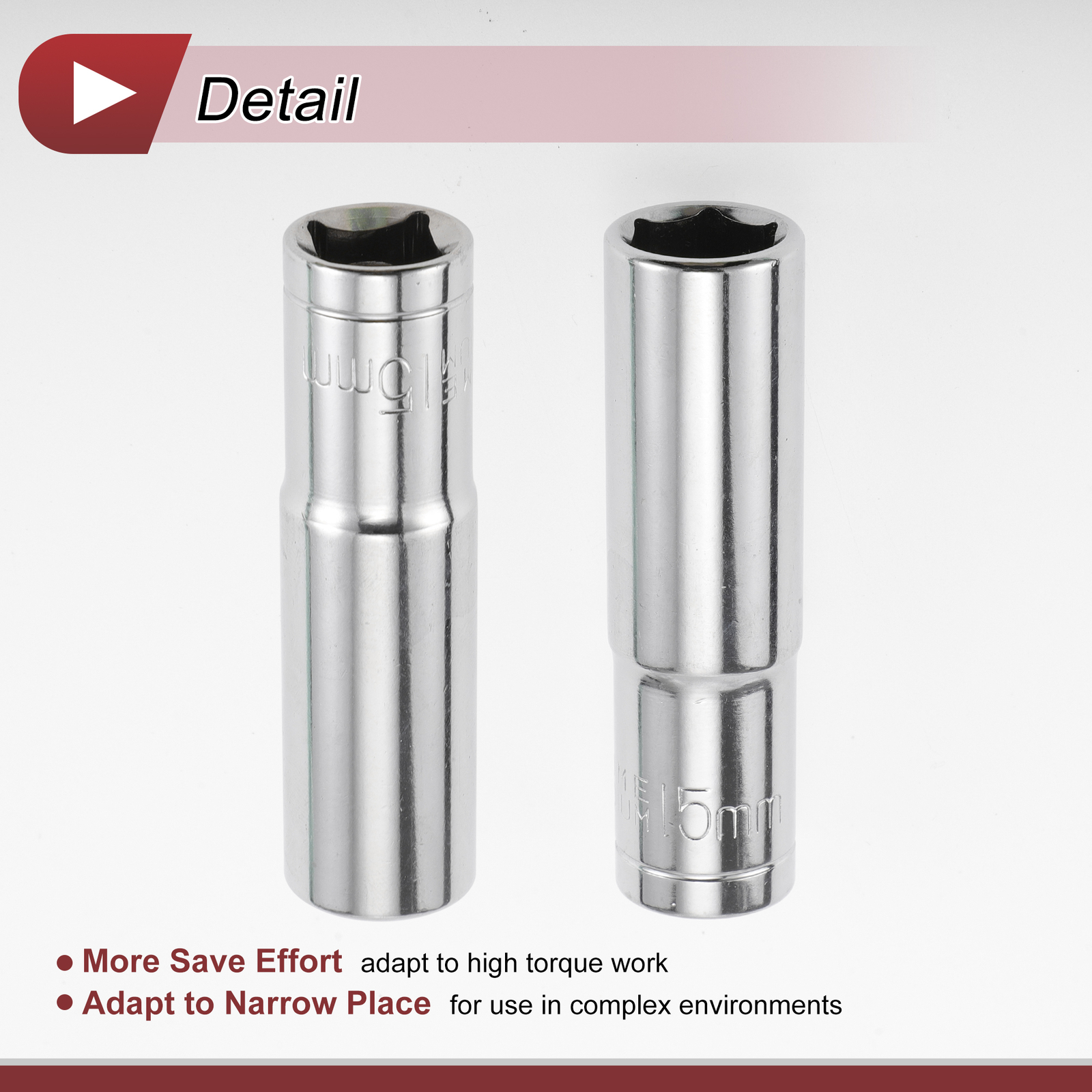 1/2 Inch Drive Impact Socket 15mm 6 Point Chrome Vanadium Steel 1 Pcs 80mm