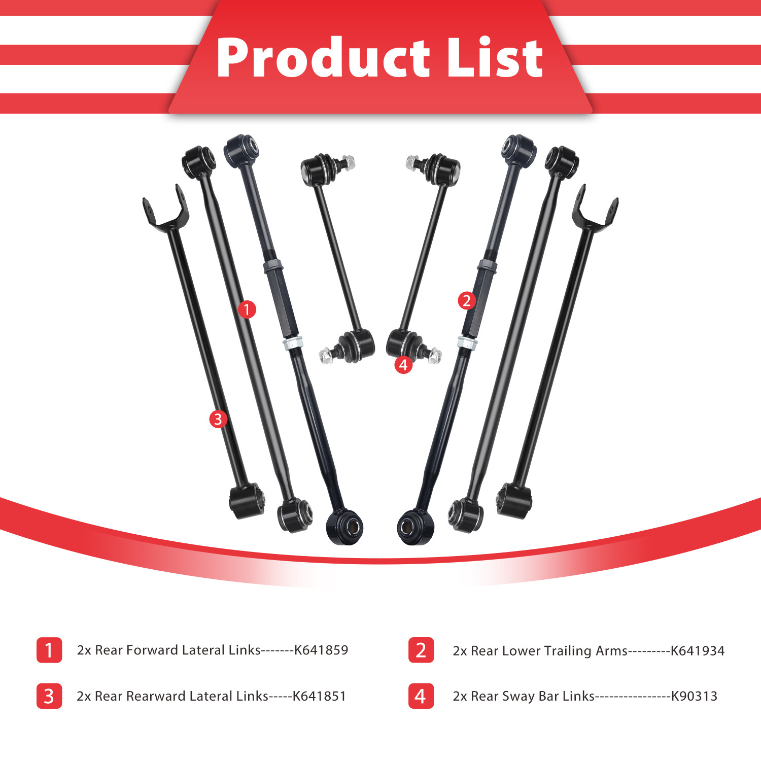 8pc Rear Control Arm Lateral Link Sway Bar Suspension Set for Camry Avalon