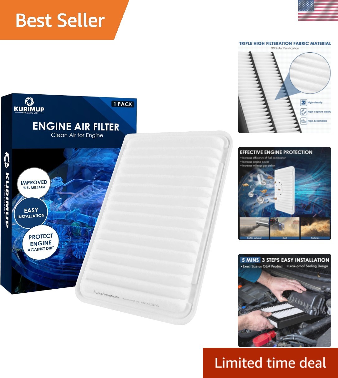 CA10171 Replacement Engine Air Filter, Efficient Filtration Offers 99% Air Pu…