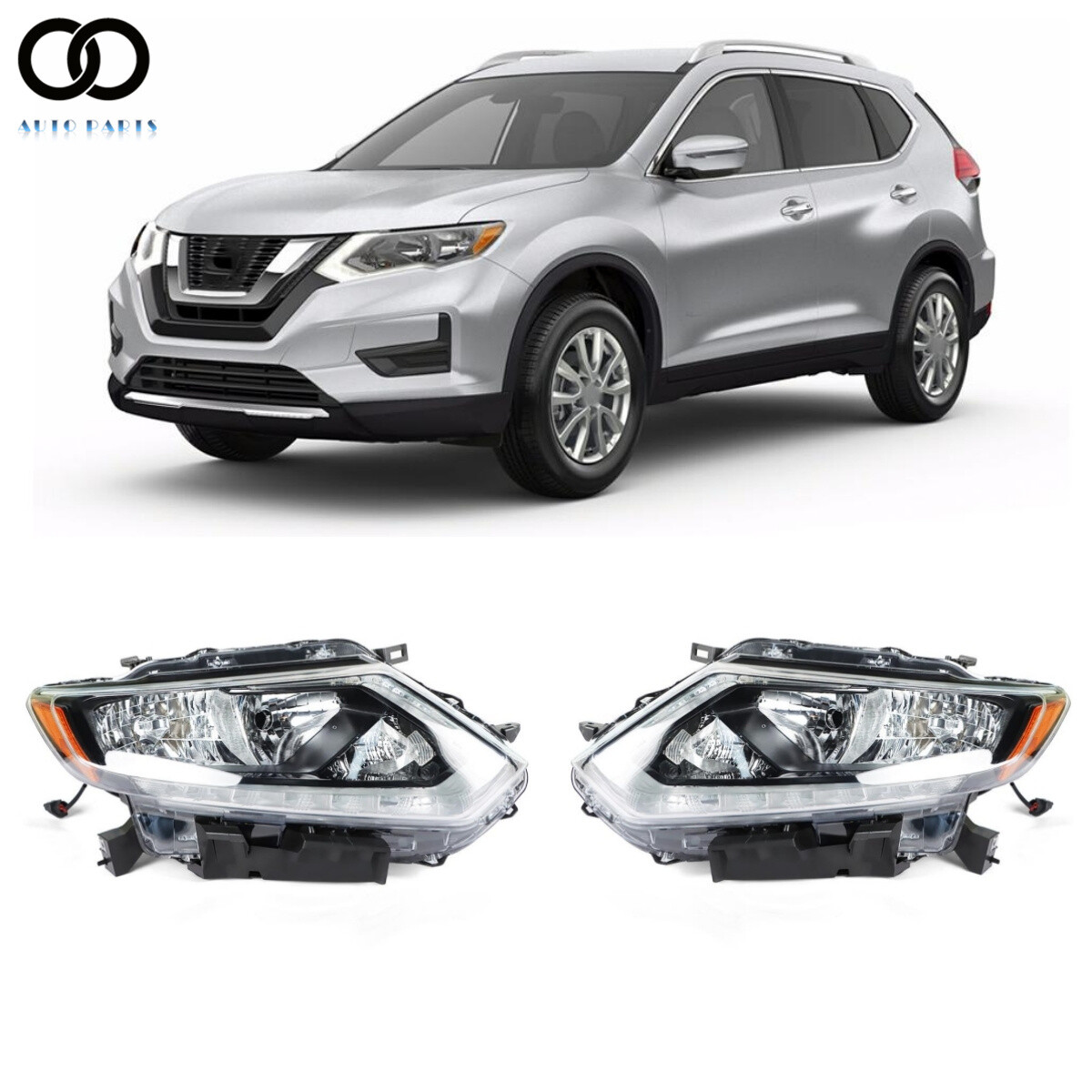 For 2014-2016 Nissan Rogue Headlights Headlamps Driver Left&Passenger Right Side