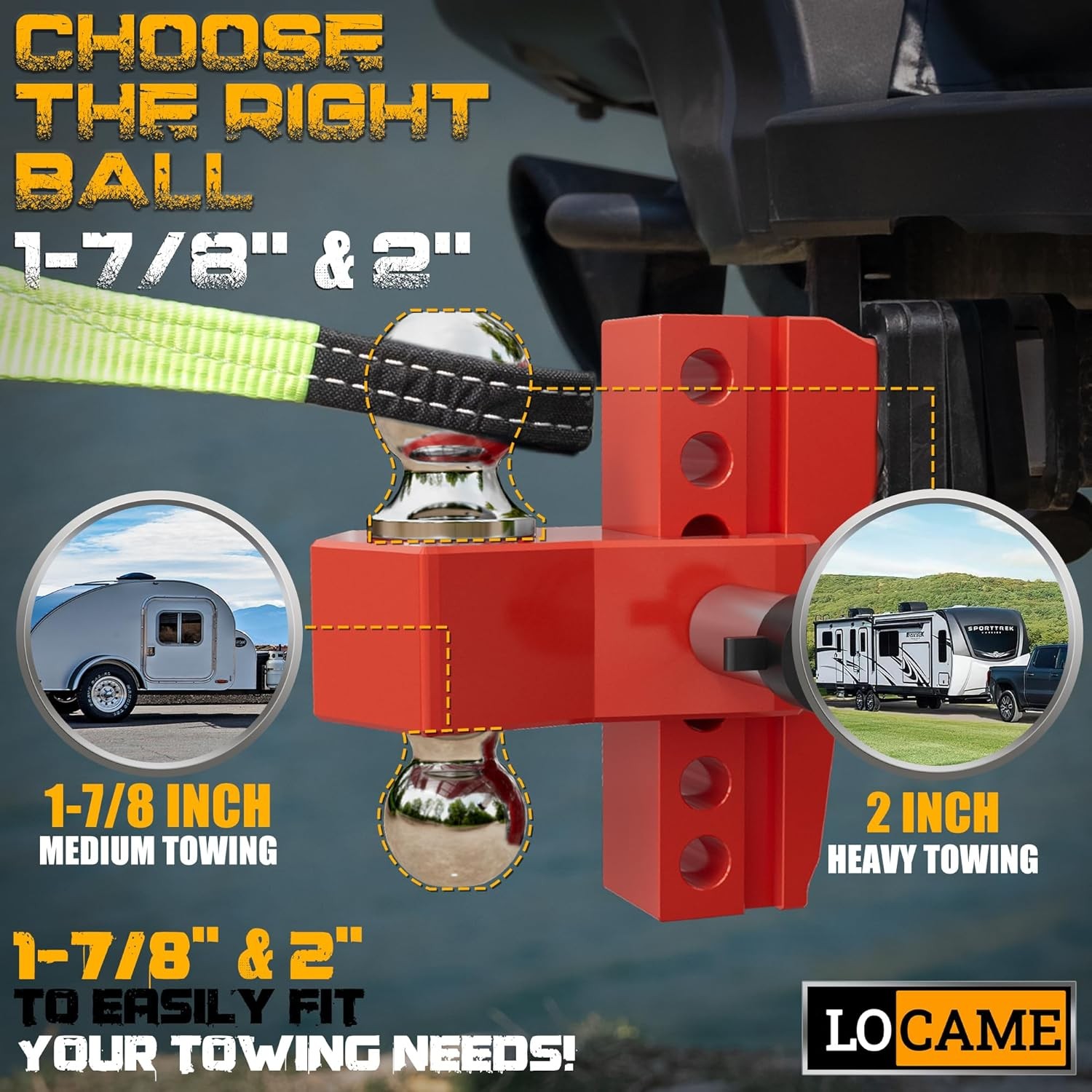 Adjustable Trailer Hitch 2″ Receiver 6″ Drop 12500 lb Dual Ball Heavy Duty