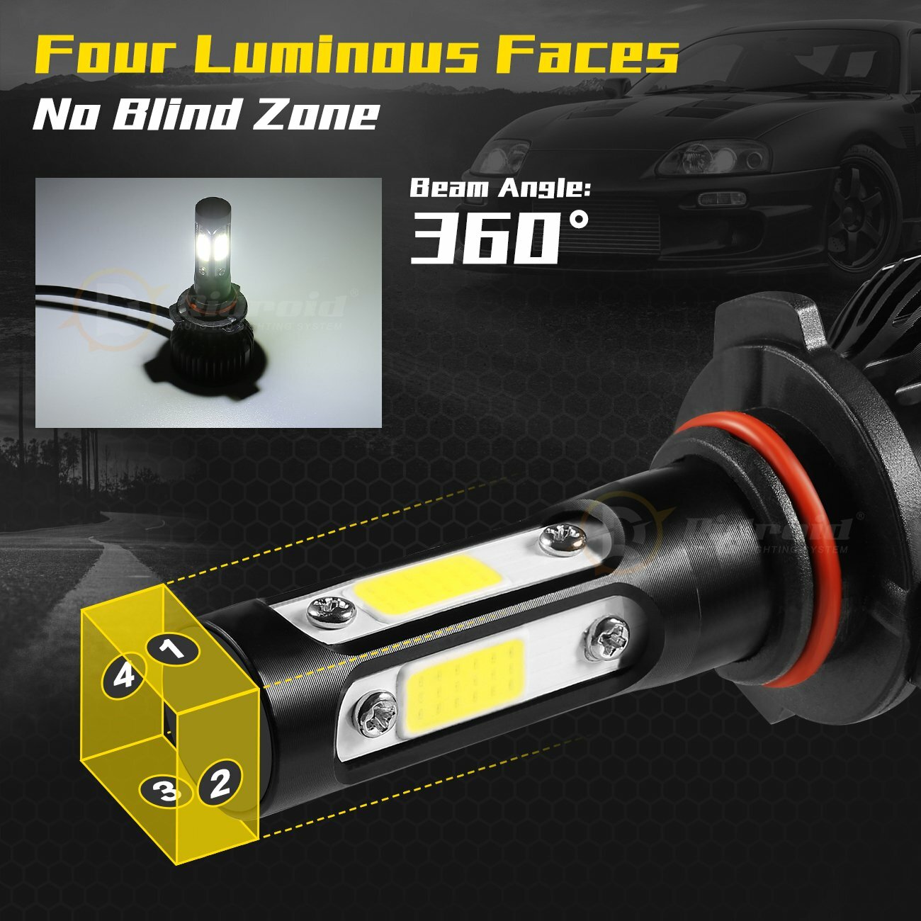 Ridroid 4X LED Headlight Combo Conversion Kit 9005 + H11 High Low Beam 6000K