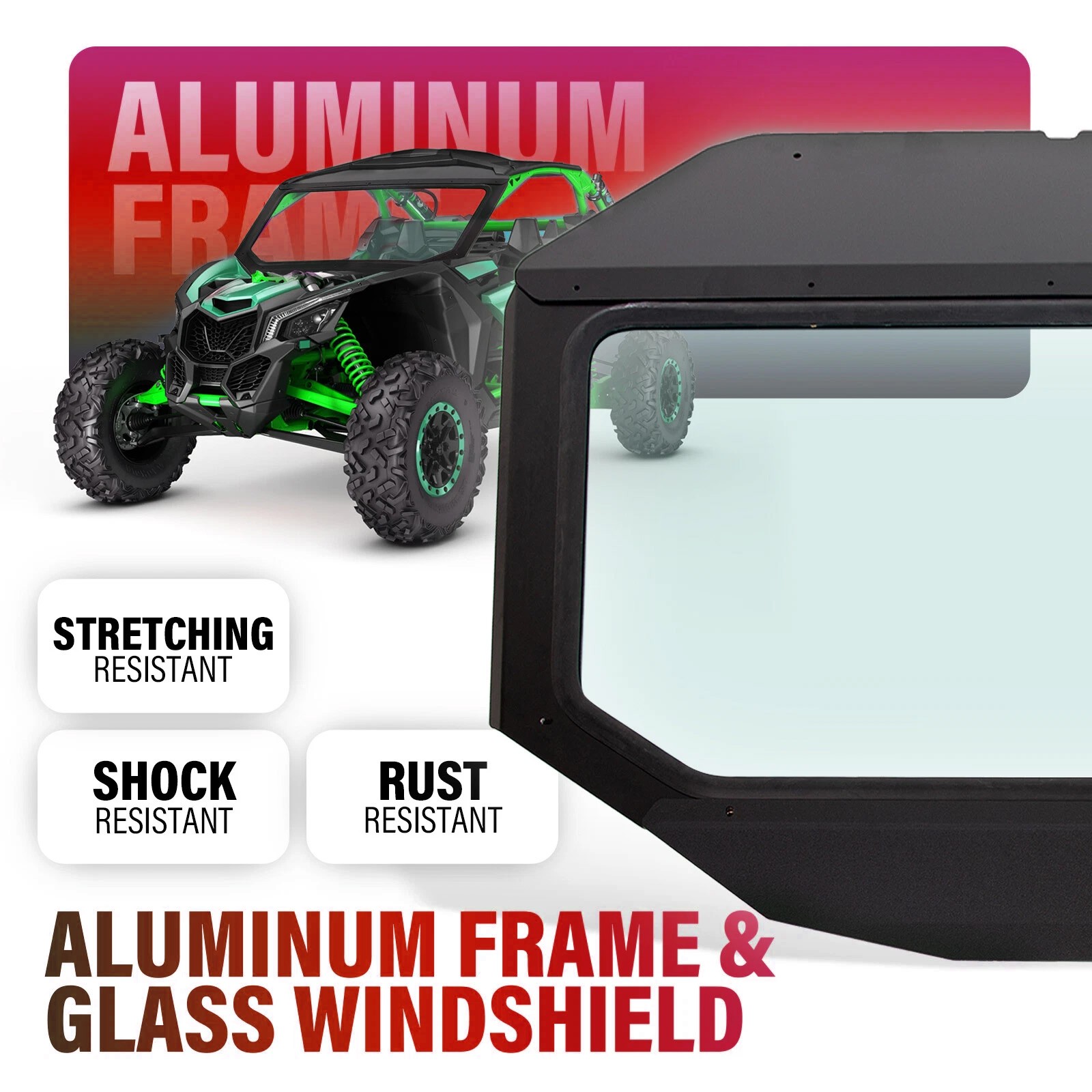HECASA Glass Windshield Black Full Size For Can Am Maverick X3 UV Protect