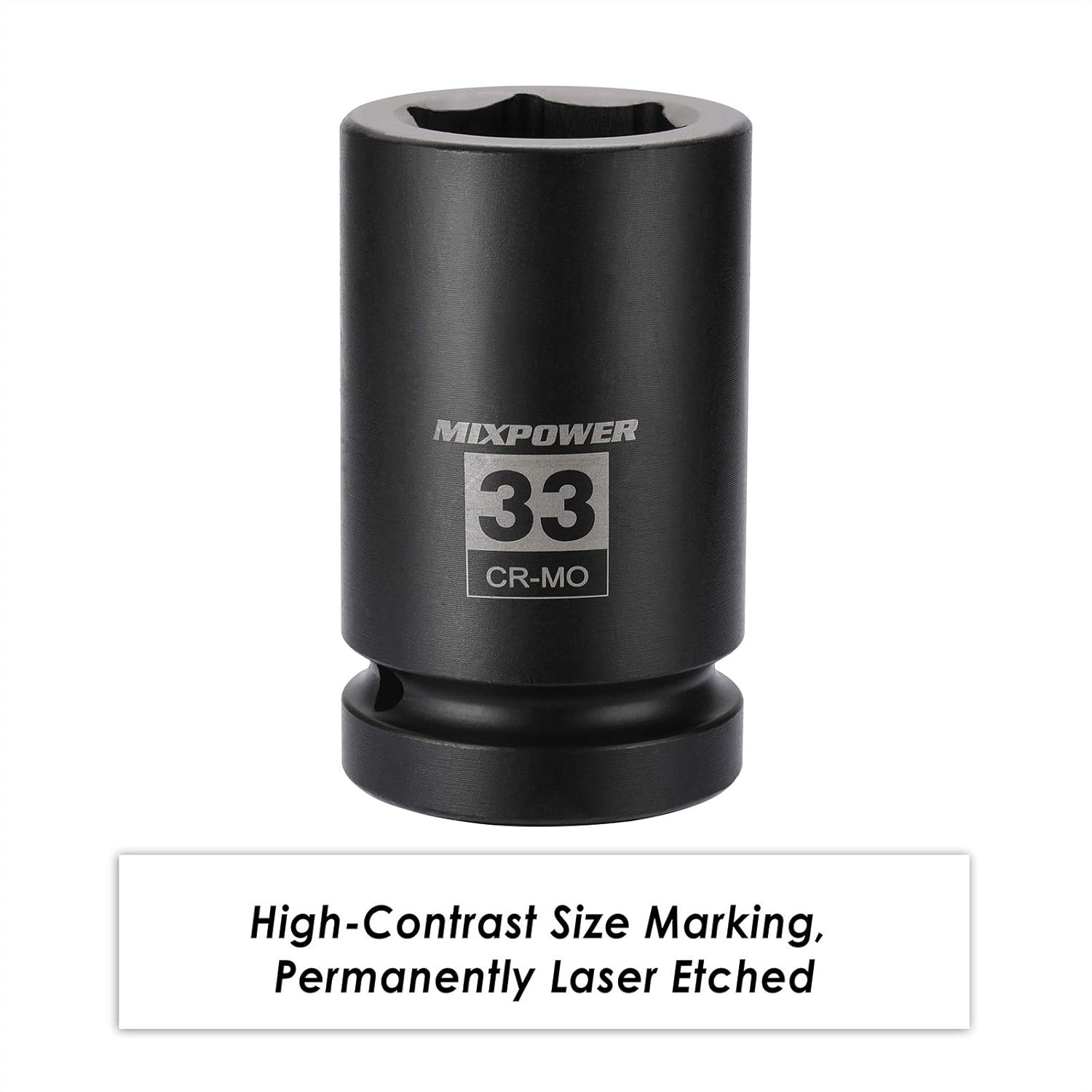 MIXPOWER 1 Inch Drive Deep Impact Socket, CR-MO, 33mm, 6 Point, Radius 33mm
