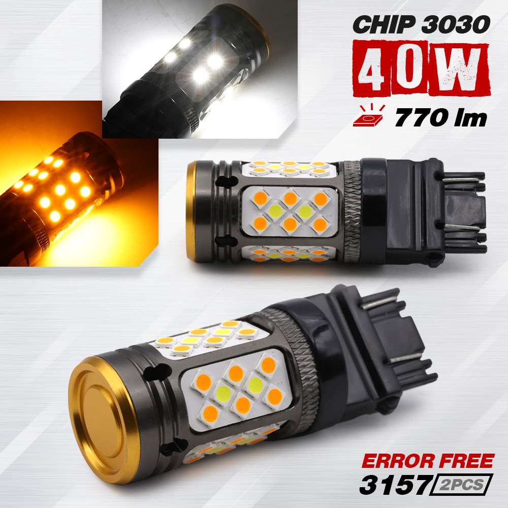 2x 3157/3457 Error-Free Switchback White-Amber 40-LED Turn Signal Parking Bulbs