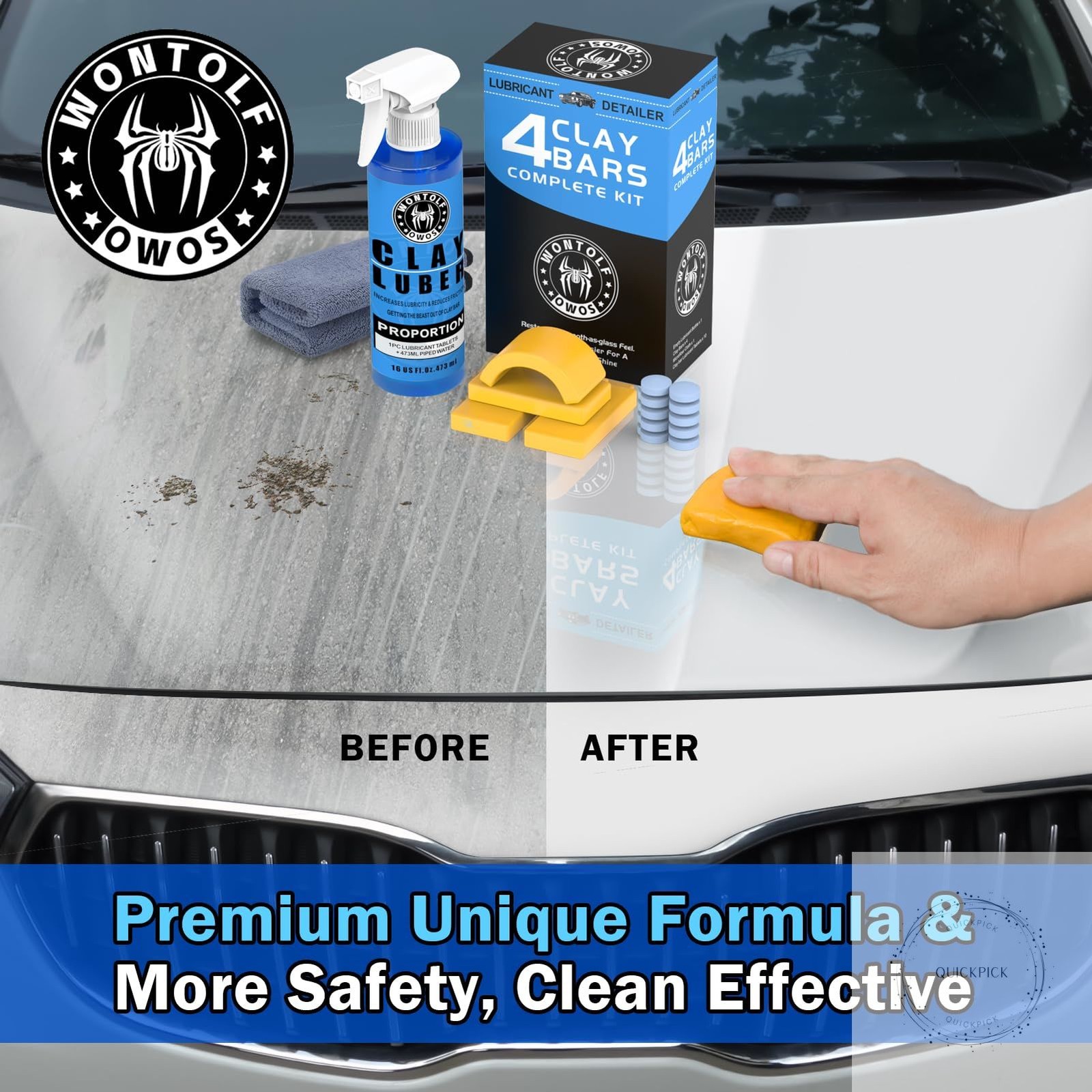 Car Clay Bars Auto Detailing and Clay Luber Synthetic Lubricant Kit, 4 Clay Bars