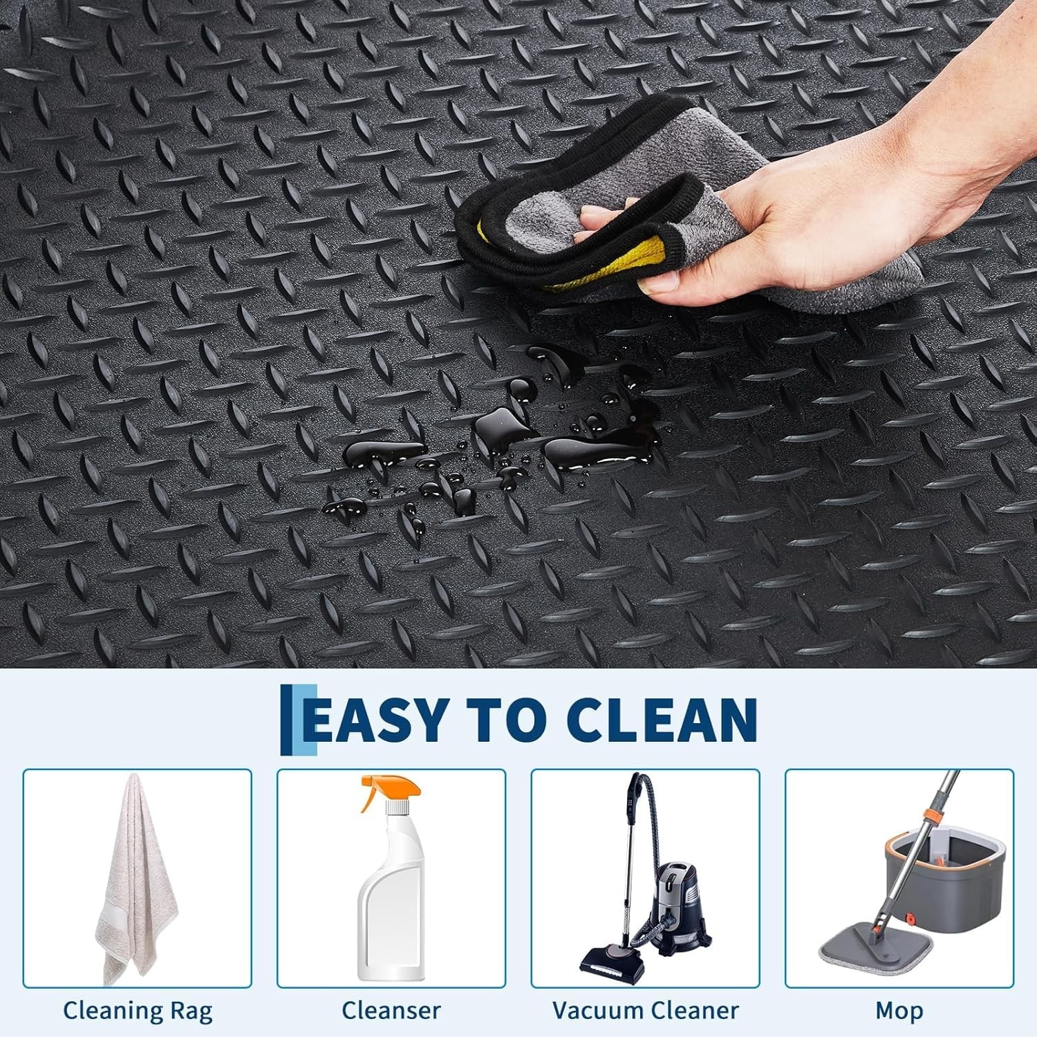 7.8 x 18 ft Garage Floor Mat, Flooring Roll Diamond Plate PVC Rubber Trailer Mat