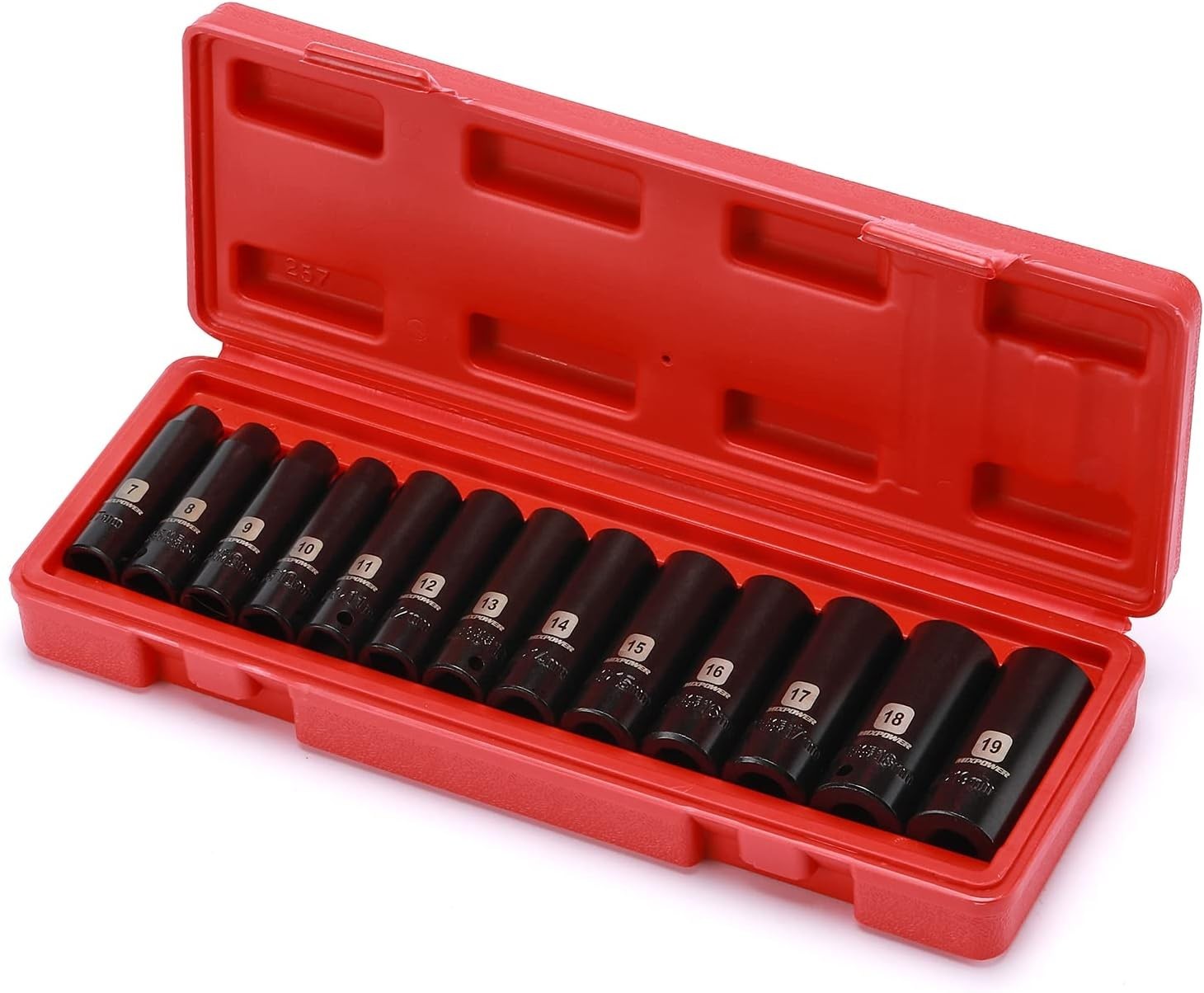 13 Pieces 3/8-Inch Drive Deep Impact Socket Set, 7mm to 19mm, CR-V, Metric, 6…