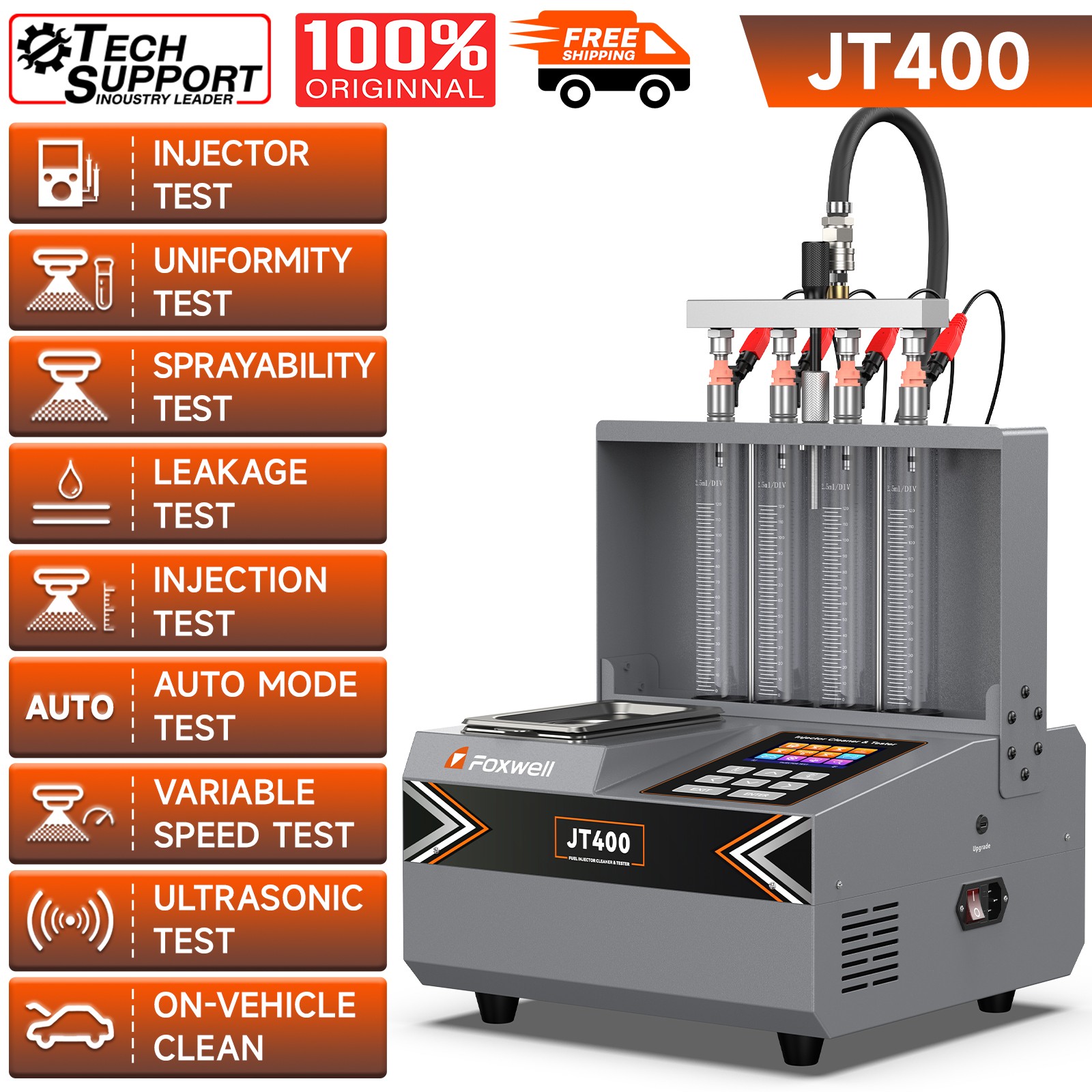 Foxwell JT400 FSI 4-Cylinder Car Fuel Injector Cleaner Tester Ultrasonic Machine