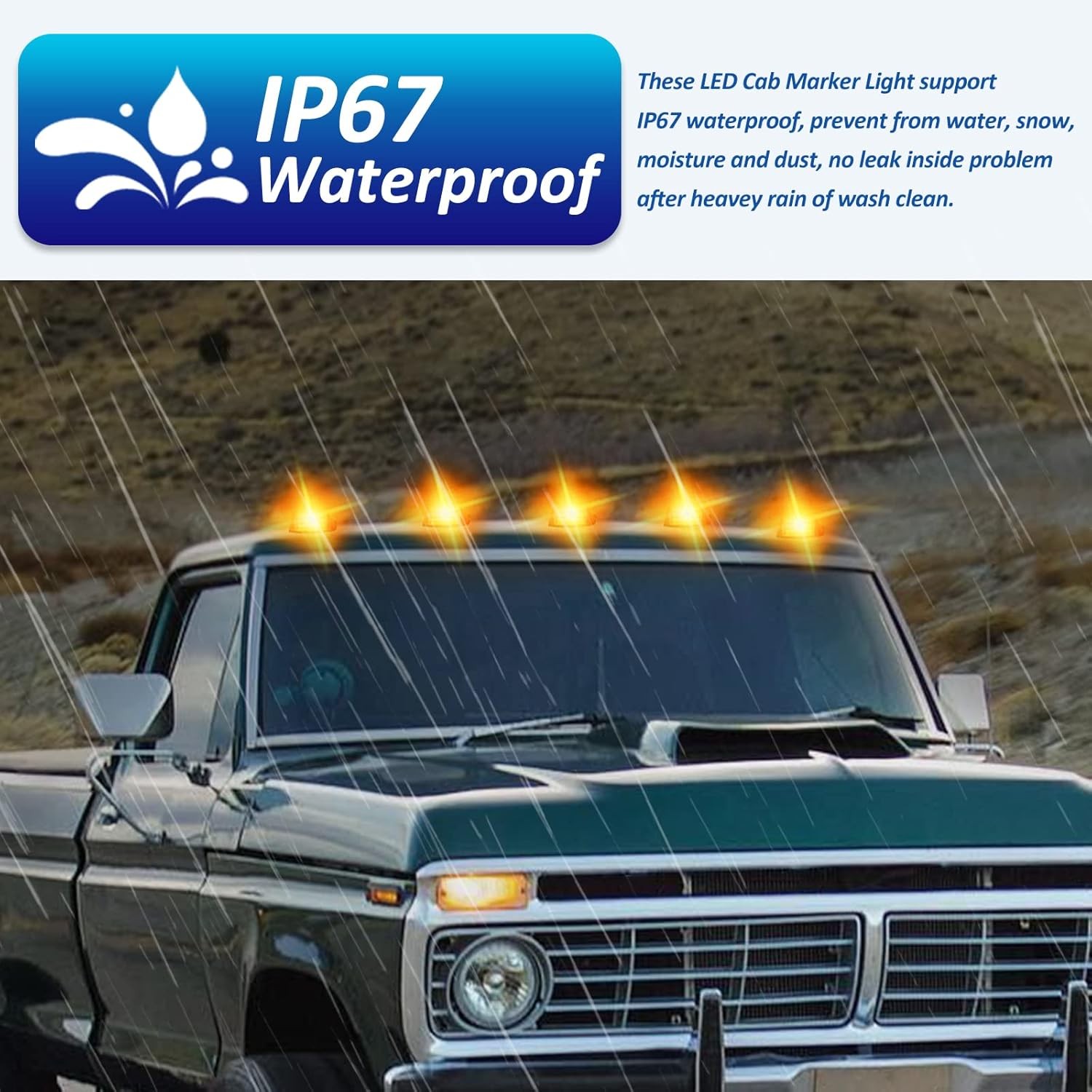 5Pcs For FORD F150 F250 F350 1973-1997 Roof Top Cab Lights Amber Marker Lights