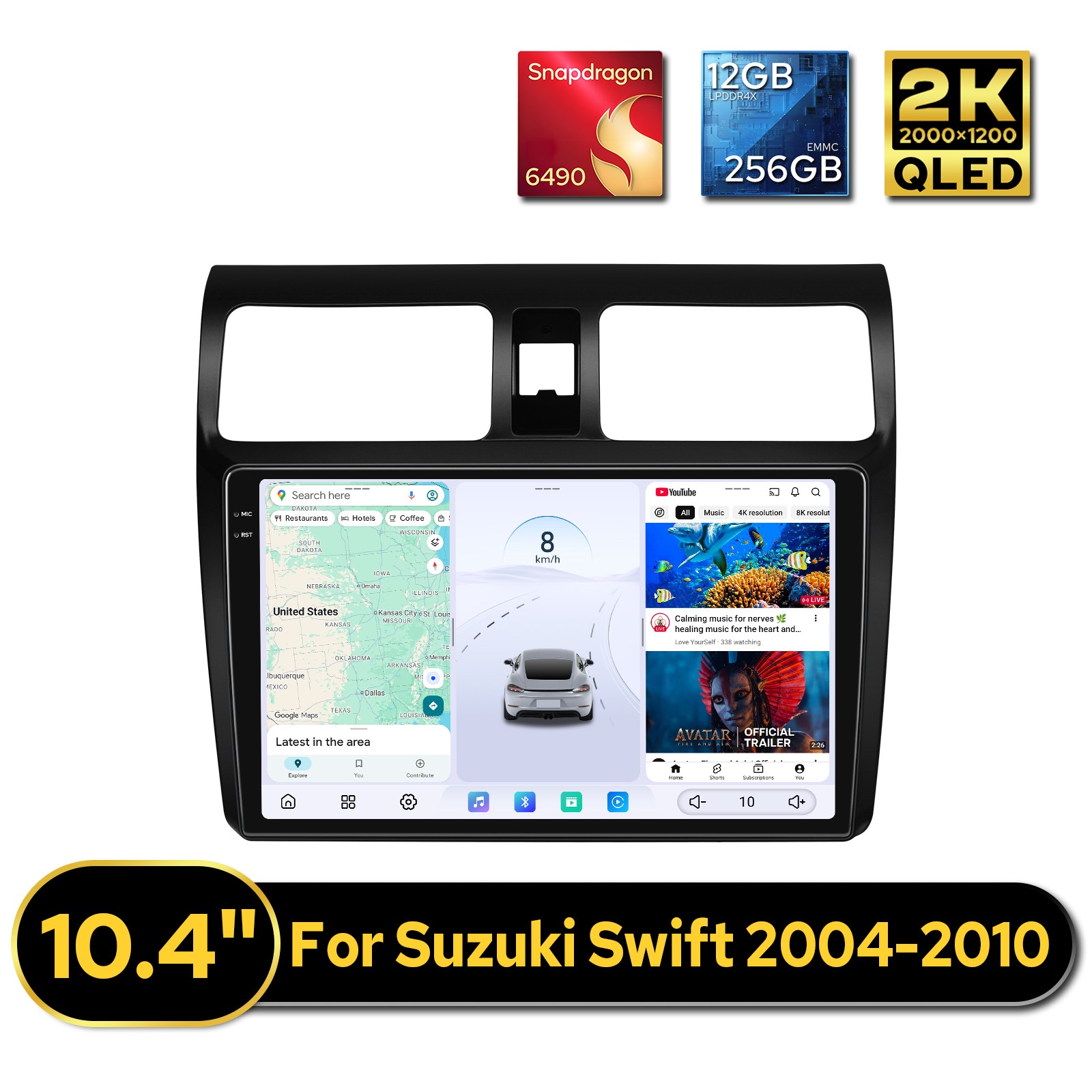 QLED 10.4inch 2K Car Radio Multimedia Player GPS Navi For Suzuki Swift 2004-2010
