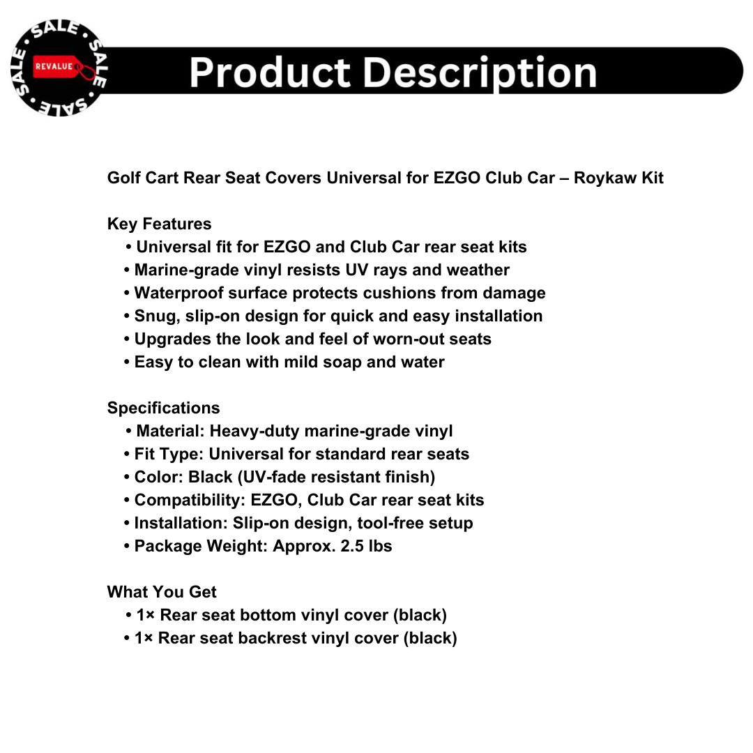 Golf Cart Rear Seat Covers Universal for EZGO Club Car – Roykaw Kit