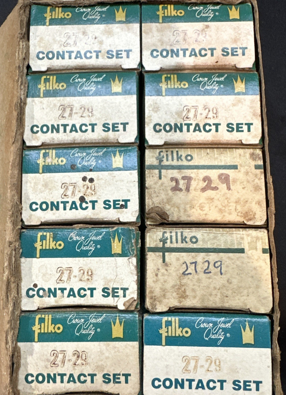 Vintage Auto Parts: Box of 10 Filko 27-29 Contact Sets NOS In Original Box