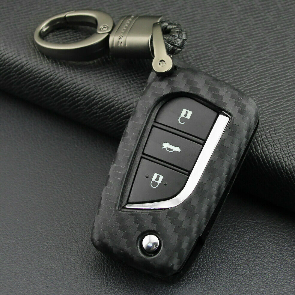 New Black Carbon Fiber Key Fob Chain For Toyota Accessories Cover Case Ring US