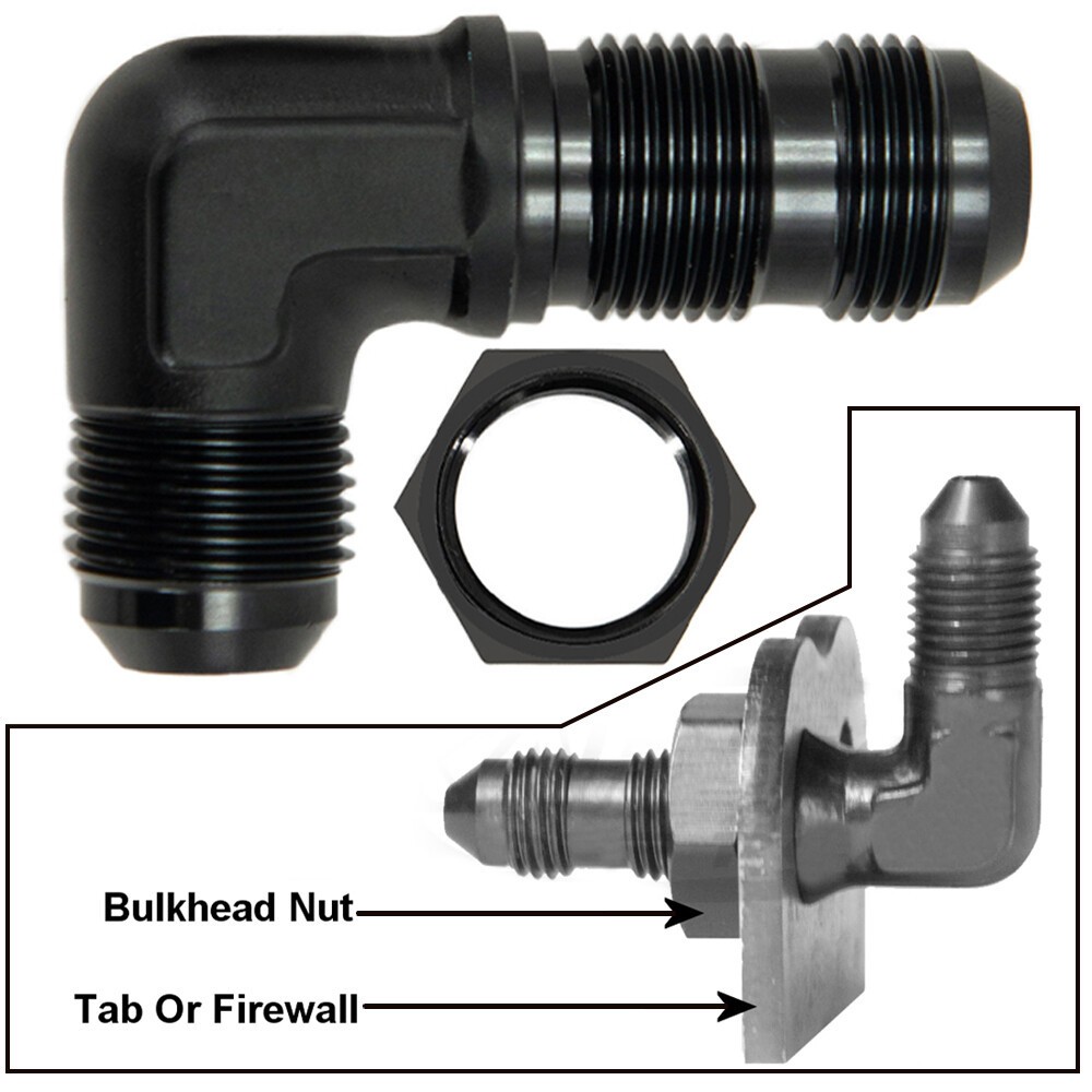 New 2Pcs 6AN/8AN/10AN Male to Male 90 Degree Bulkhead Adapter Fitting with Nut