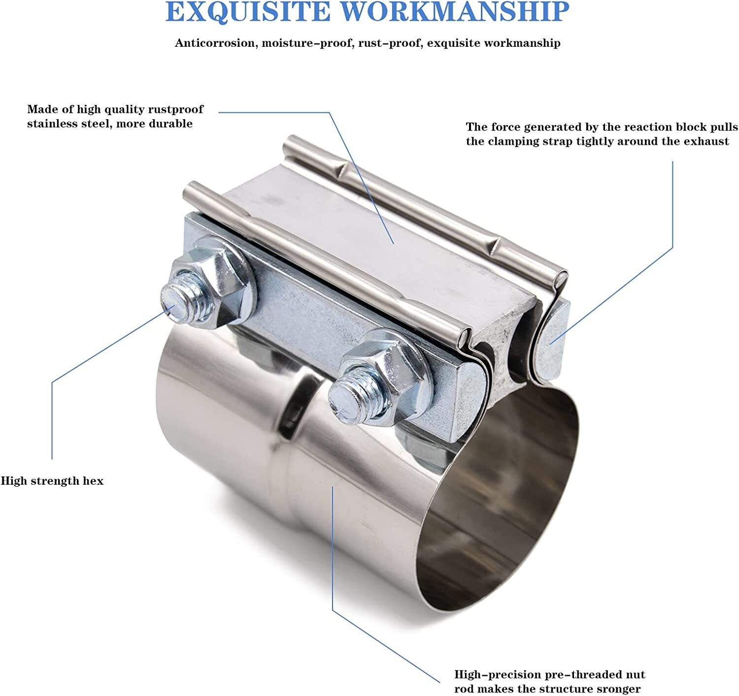 5″ Lap Joint Exhaust Band Clamp Preformed Aluminized Steel (2 Pack)