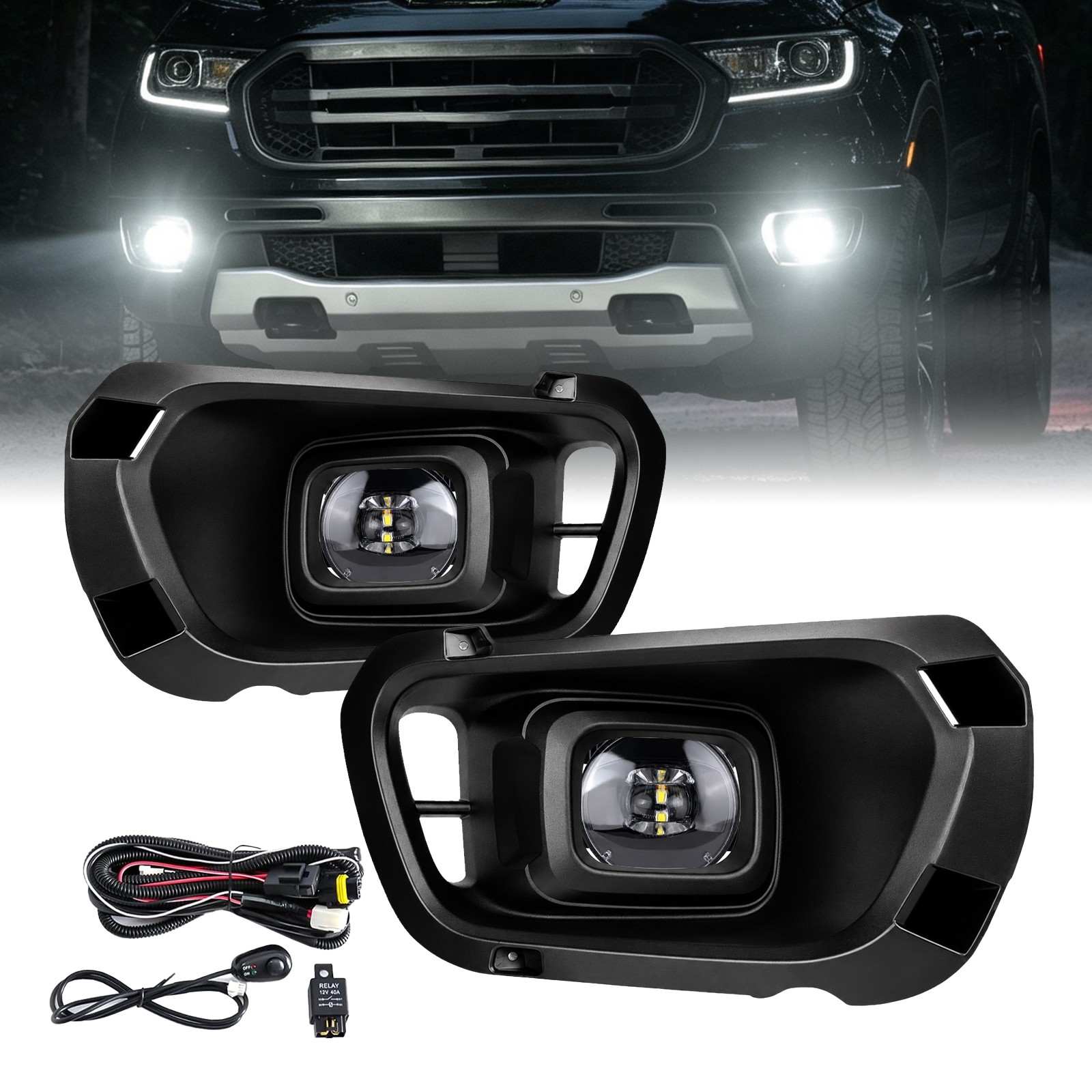 LED Fog Lights Front Bumper Driving Lamps For 2019-2023 Ford Ranger+Wiring
