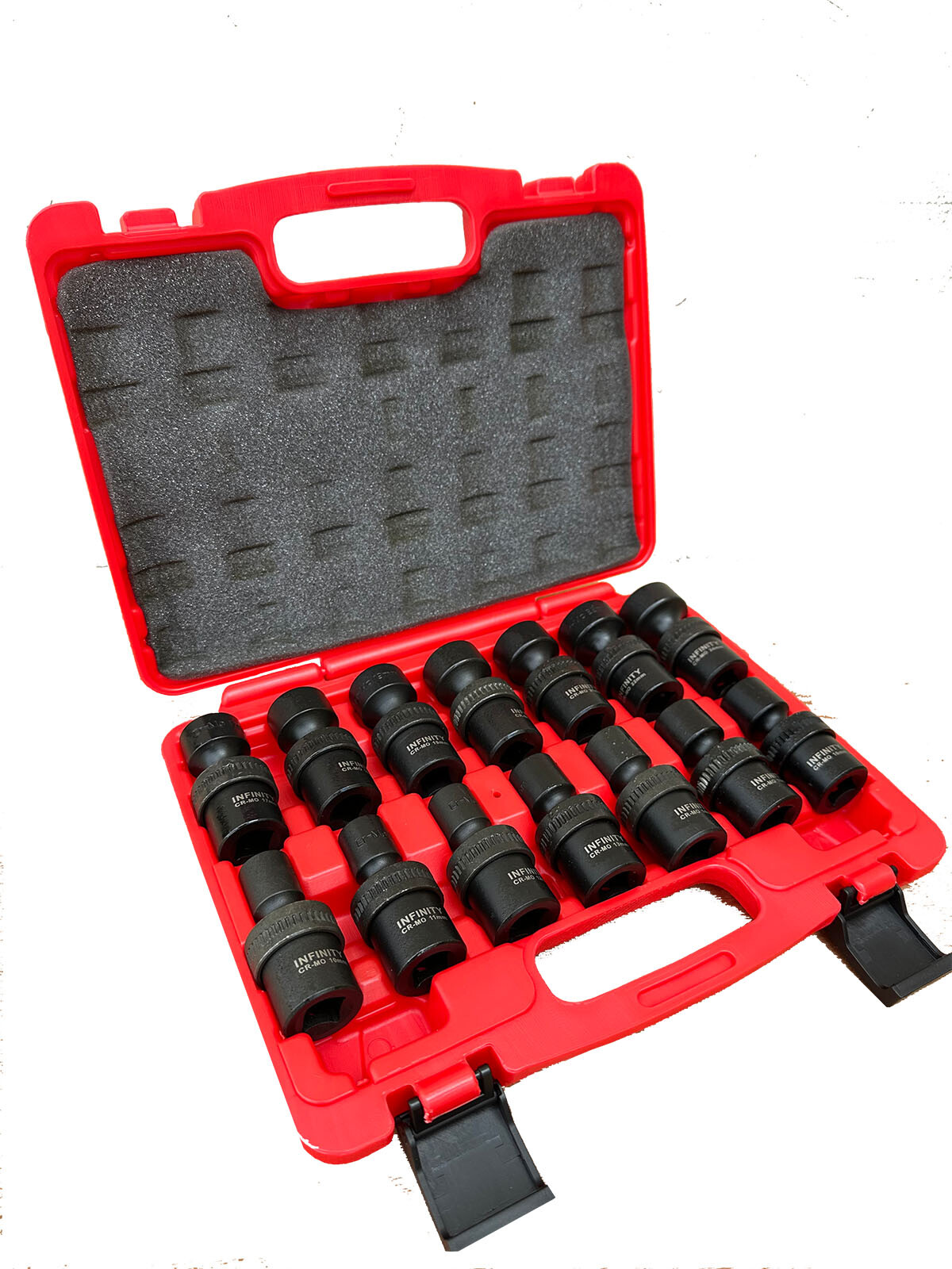 1 /2″ Dr. 14pc 10-24mm 6pts Cr-MO Swivel Shallow Universal Impact Socket Set