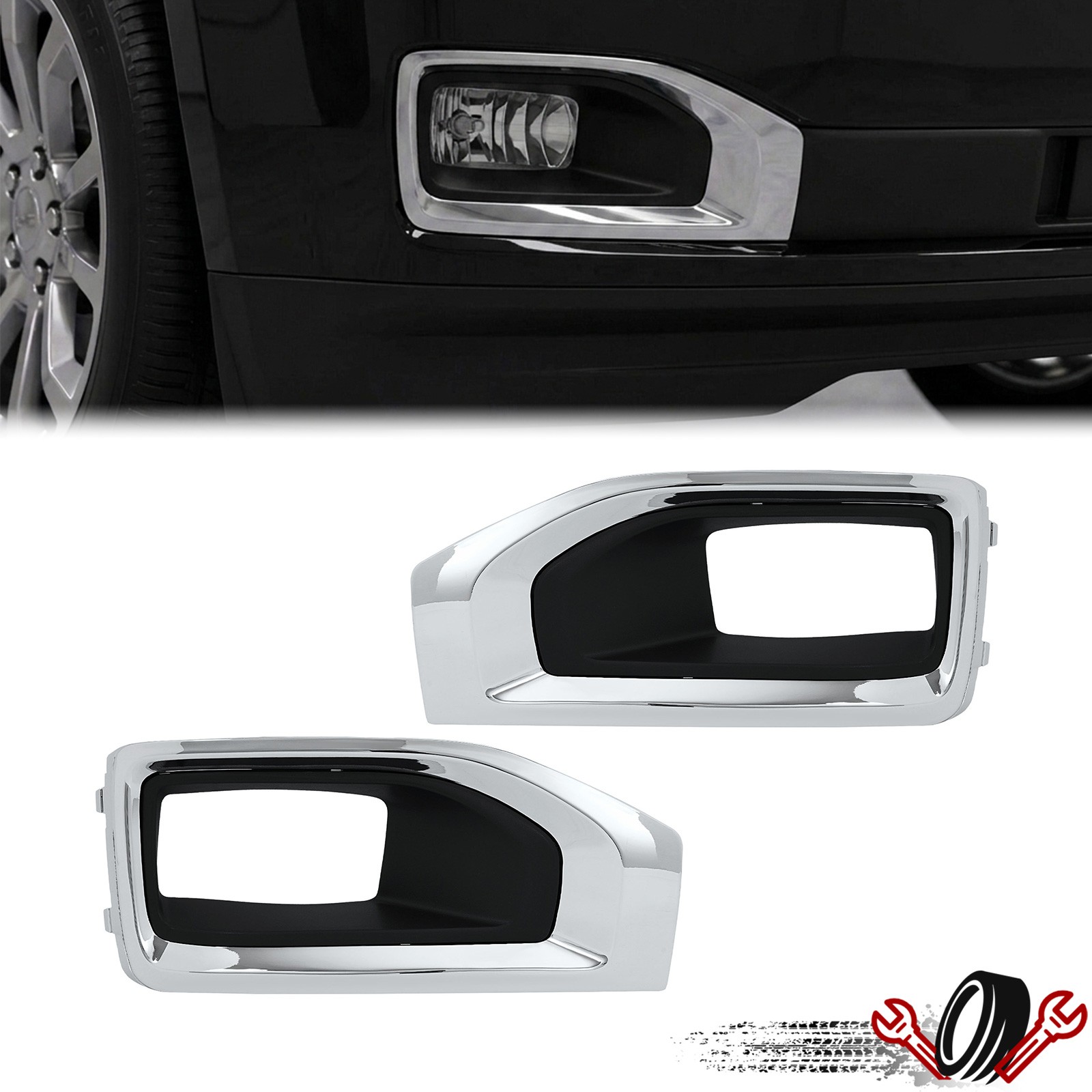 Pair New Chrome Fog Light Lamp Bezel Trim Cover For GMC Yukon XL 2015-2020 2018