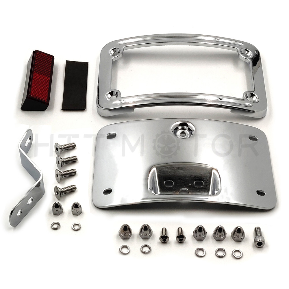 Laydown Curved License Plate Bracket For Harley Softail FLSTSC/Deluxe FLSTN Chro