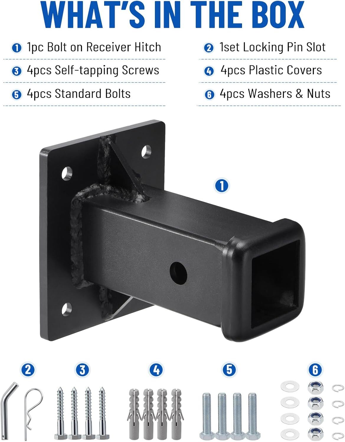 2 Inch Opening Hitch Receiver Hitch Wall Mount, Bolt-On Receiver Tube Black New