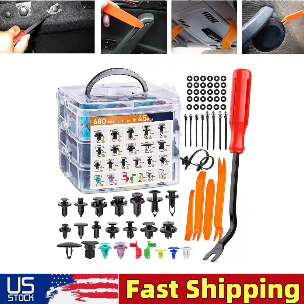 725PCS Car Push Retainer Clips Body Plastic Fasteners Kit Bumper Fender Rivets