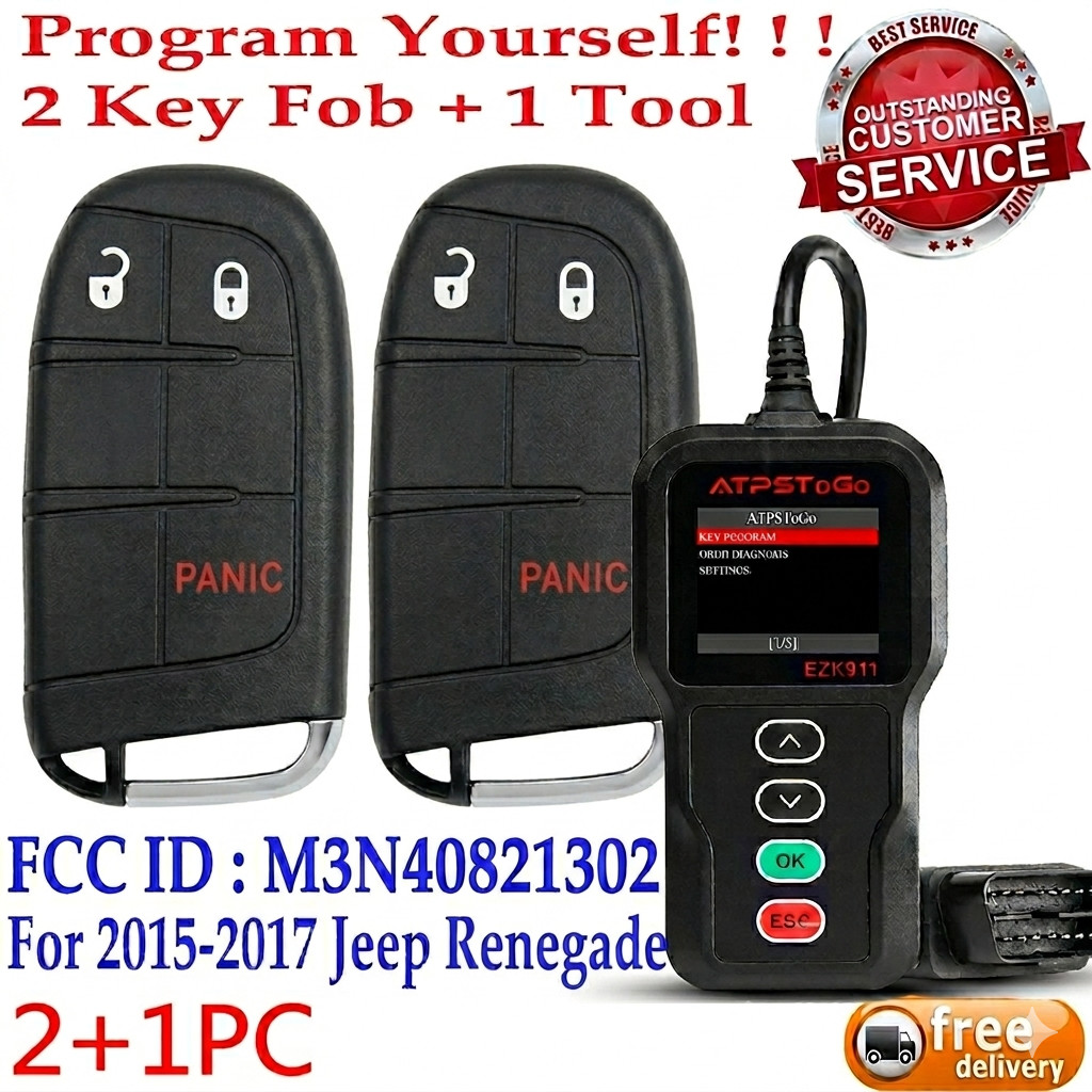 2 For 2015 2016 2017 Jeep Renegade Smart Remote Key Fob M3N40821302 +1 Kit Tool