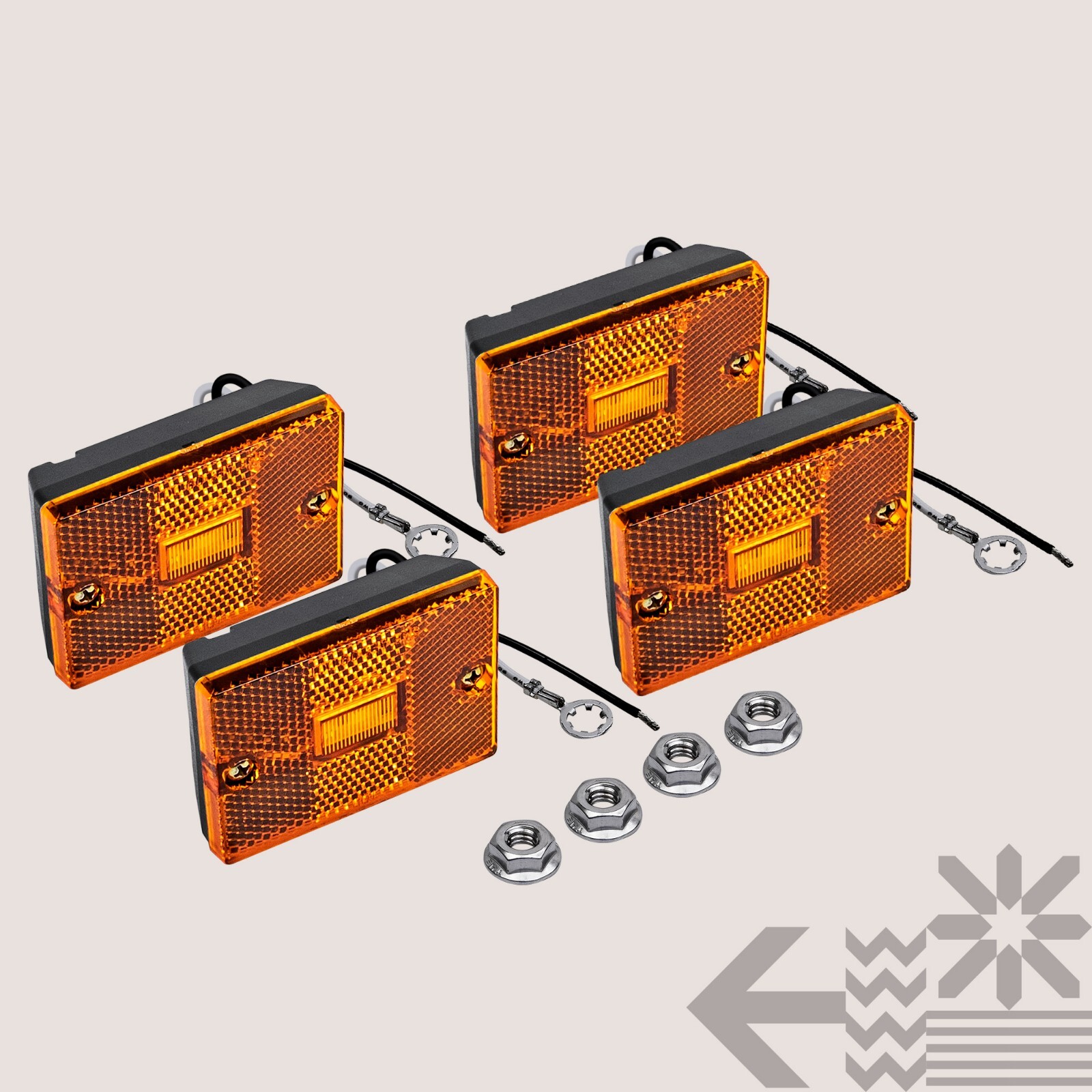 4pc DOT Stud-Mount Amber LED Side Marker Light for Utility Boat Trailers Over 80