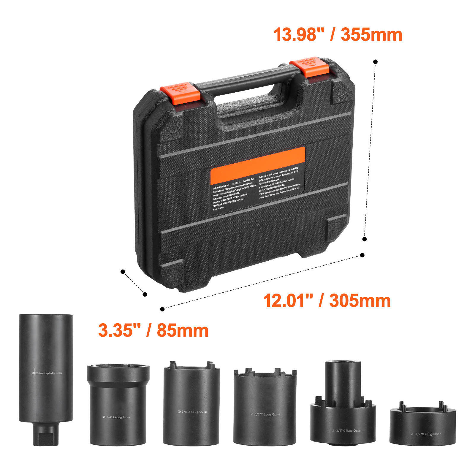 VEVOR Spindle Nut Socket Tool Kit 1/2 inch Drive 6 Piece Axle Hub Nut Socket Set